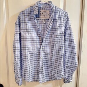Frank & Eileen Barry Crinkle Blue Plaid Tailored Button-Up Shirt Medium